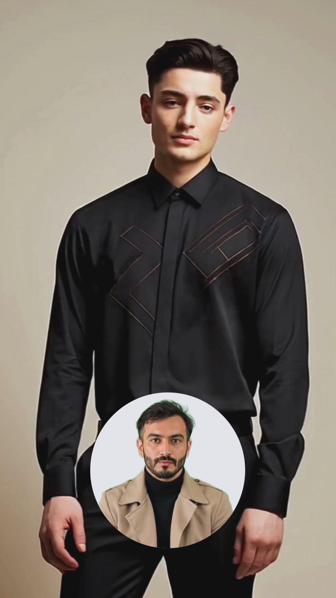 Black Geometric Embroidered PC Sateen Stretch Party Shirt