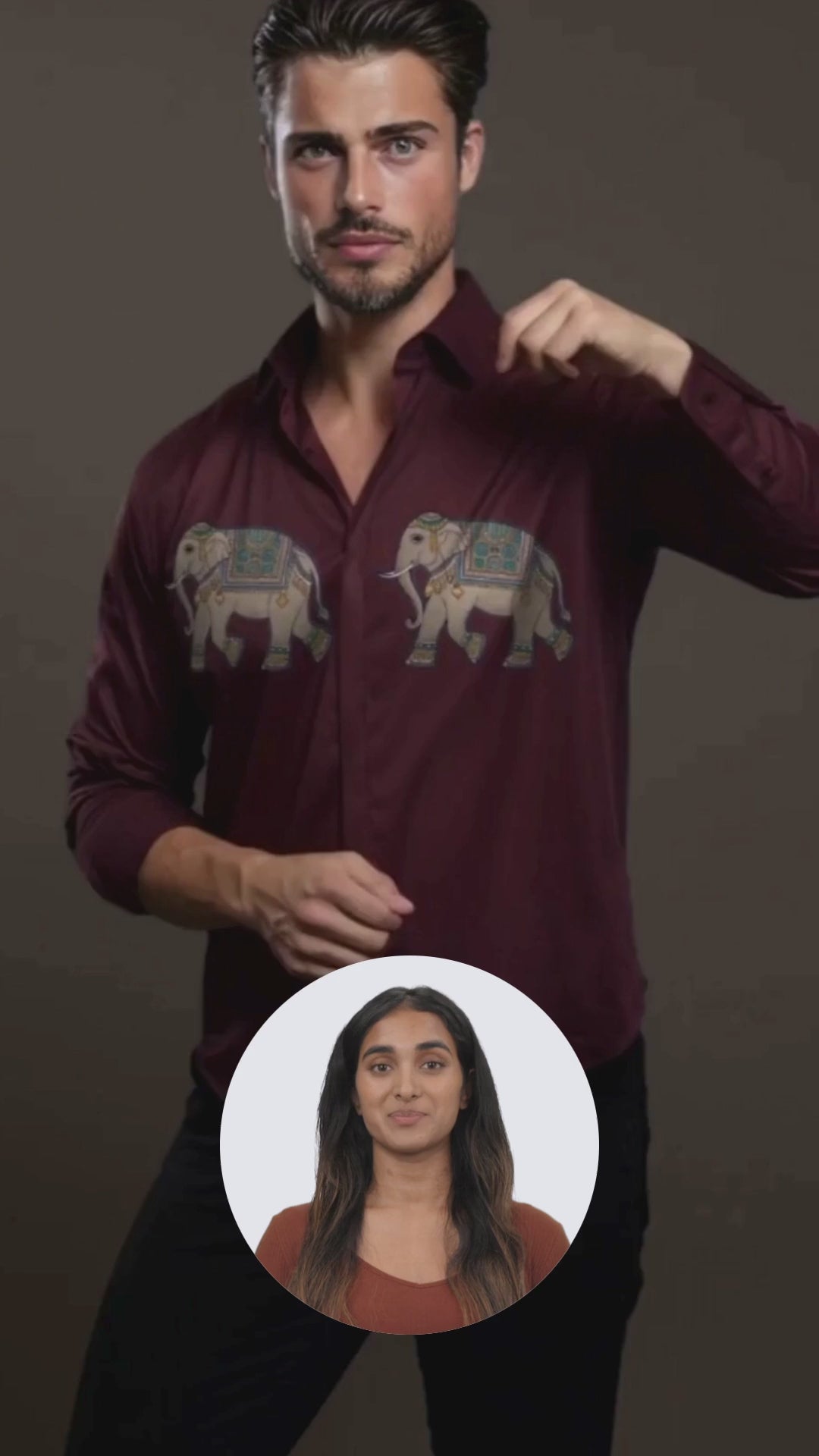 Burgundy Animal Printed PC Sateen Stretch Party Shirt