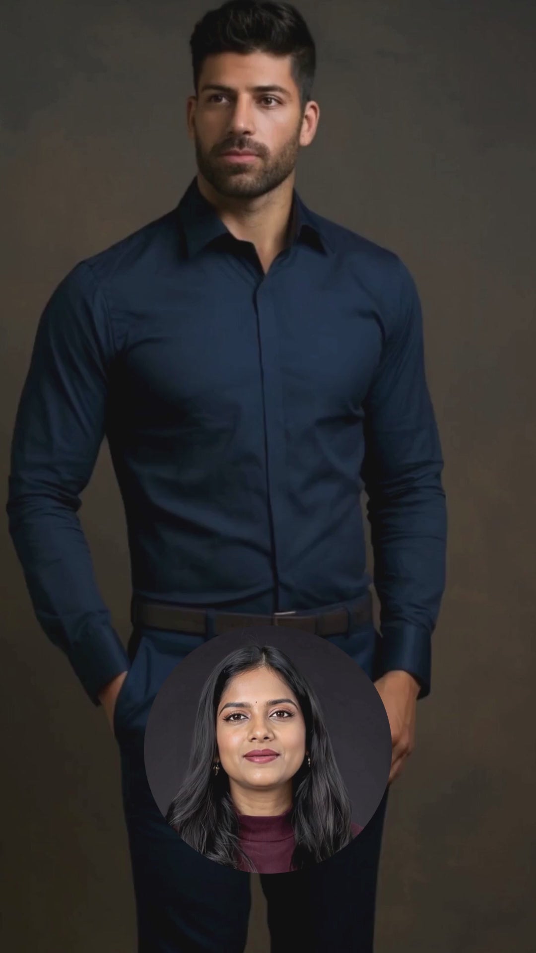 Navy Solid PC Sateen Stretch Formal Shirt