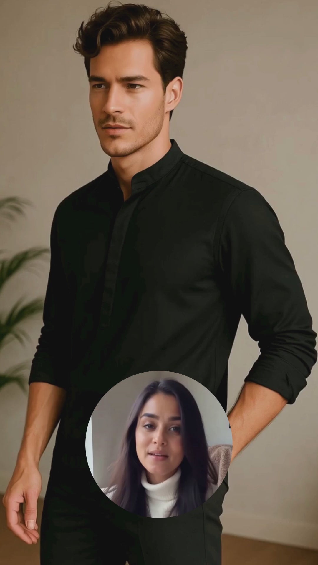 Black Solid PC Sateen Stretch Everyday Kurta