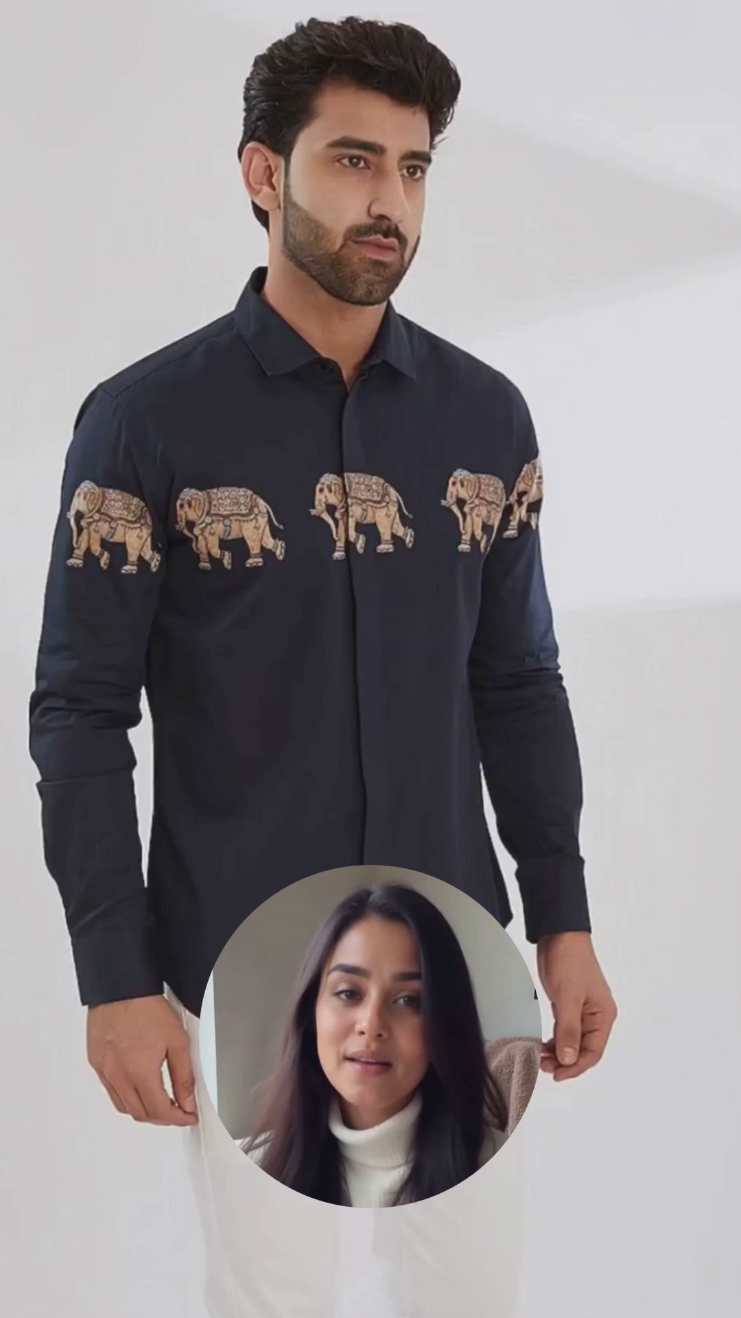 Navy Printed PC Sateen Stretch Party Shirt