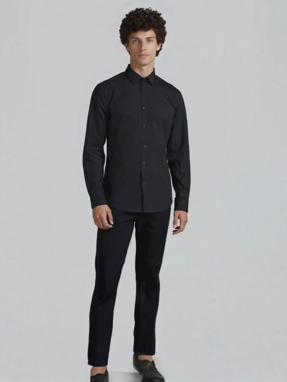 Black Solid Cotton Twill Smart Casual Shirt