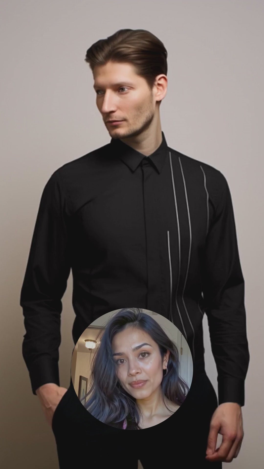 Black Geometric Printed PC Sateen Stretch Formal Shirt