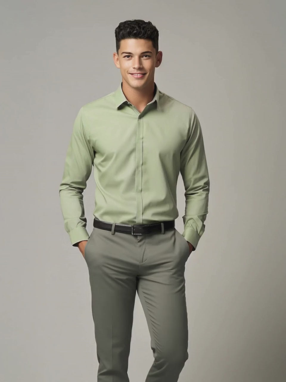 Green Solid PC Sateen Stretch Formal Shirt