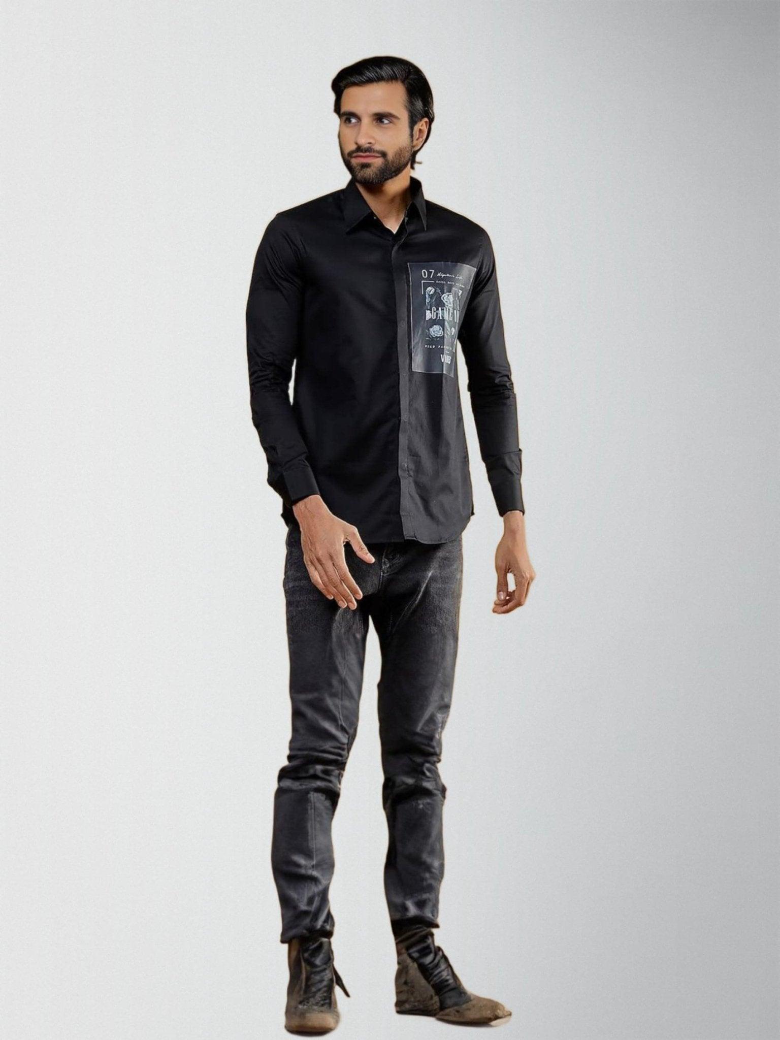 Printed Party Wear Black Shirt - HE SPOKE - For Men