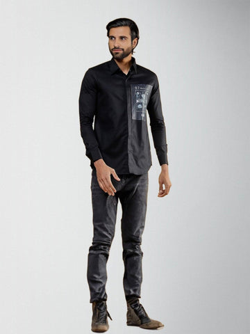Printed Party Wear Black Shirt - HE SPOKE - For Men