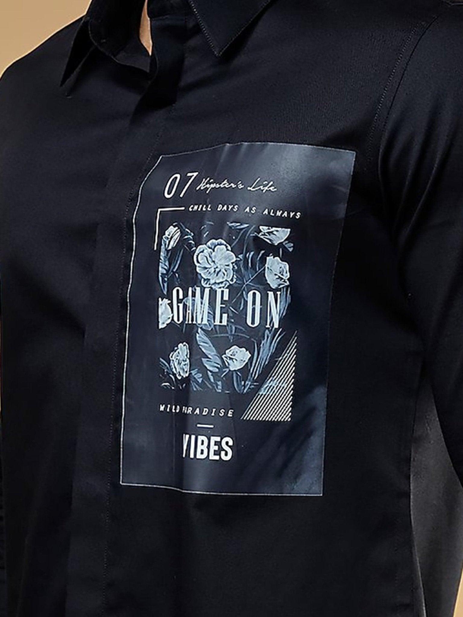 Printed Party Wear Black Shirt - HE SPOKE - For Men
