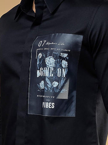 Printed Party Wear Black Shirt - HE SPOKE - For Men