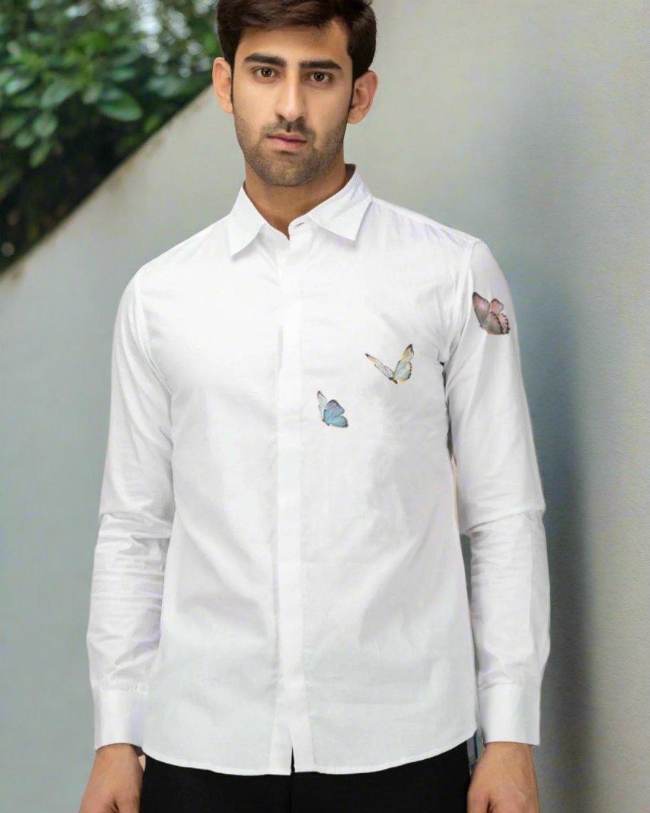 Printed Smart Casual White Shirt - HE SPOKE - For Men