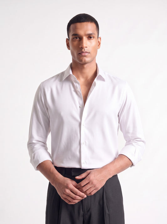 Men's White Solid Breathable Wrinkle-Free Regular Fit Shirt