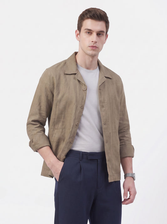 Men's MudBrown Breathable Linen Blend Shacket