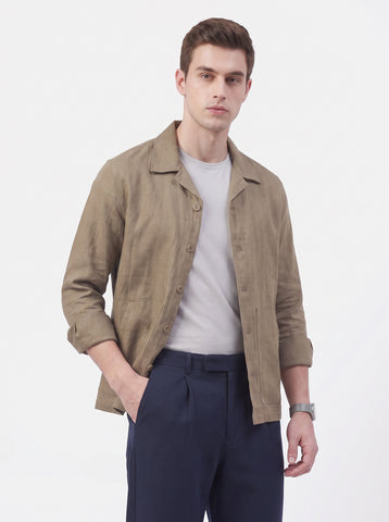 Solid Airy Linen Mud Brown Shacket