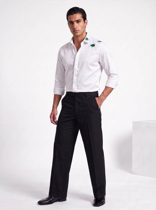 Animal Printed Satin Stretch White Shirt