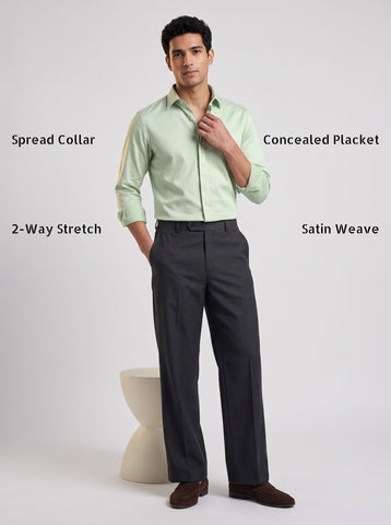 Solid Satin Stretch Pastel Green Shirt