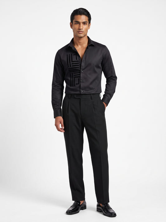 Abstract Printed Satin Stretch Black Shirt