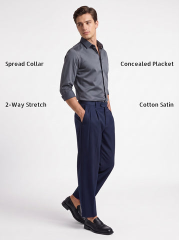 Solid Satin Stretch Mercury Grey Shirt