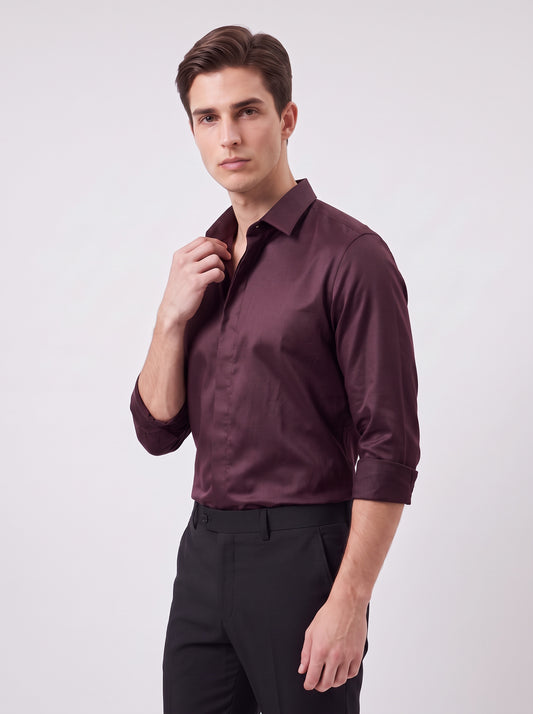 Men's Cotton Satin 2-Way Stretch Solid Party Shirt