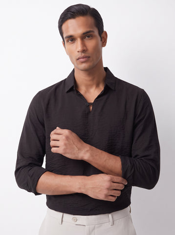 Solid Airy Crinkled Black Shirt