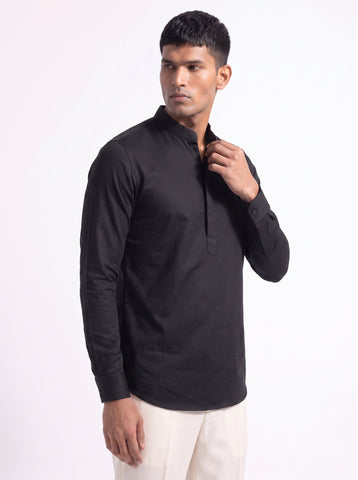 Solid Satin Stretch Black Kurta