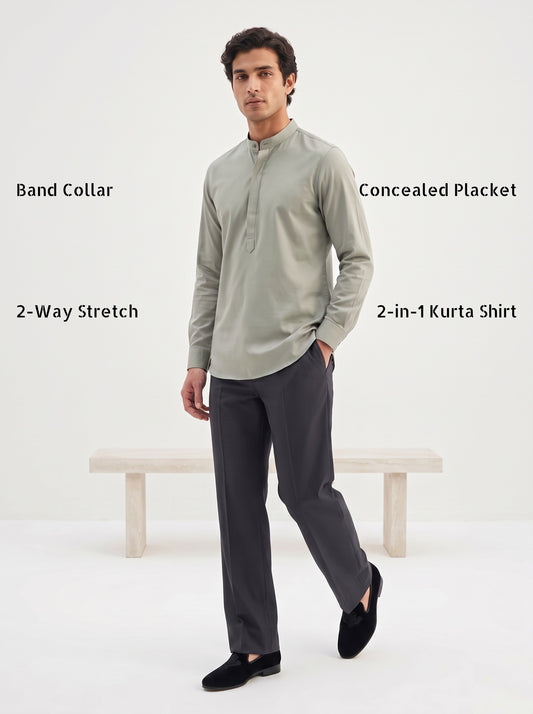 Men's Satin 2-Way Stretch Solid Ethnic Kurta