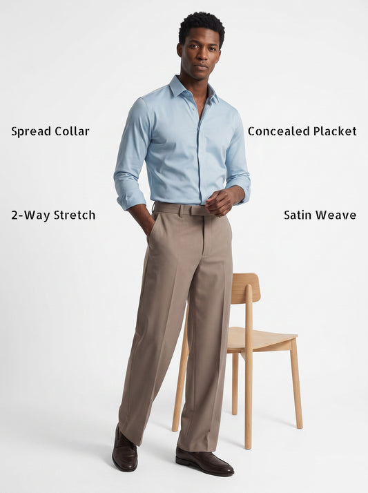 Blue Solid Formal Designer Shirt For Men by HE SPOKE